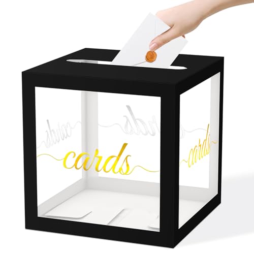 QISOLIY Black Clear Gold Card Box for Party 8.7" Wedding Card Boxes for Reception Holder Money Box for Birthday, Baby Shower, Bridal Shower, Graduation, Retirement, Anniversaries Party Decoration - color: Black Clear Gold