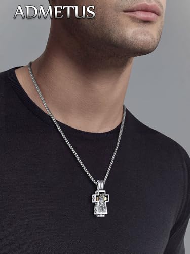 ADMETUS Patron Saint Cross Urn Necklace 925 Sterling Silver Cremation Jewelry for Ashes Memorial Gifts for Men with 2.5mm 22"+2" Rolo Chain - style: A21-Saint Christopher