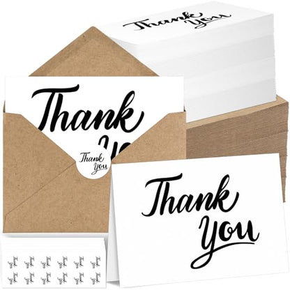 600 PCS Thank You Cards with Envelopes Matching Stickers Thank You Notes Bulk 4x6 Inch Minimalistic Design for Business Baby Shower Wedding Small Business Graduation Bridal Shower Funeral White - color: White