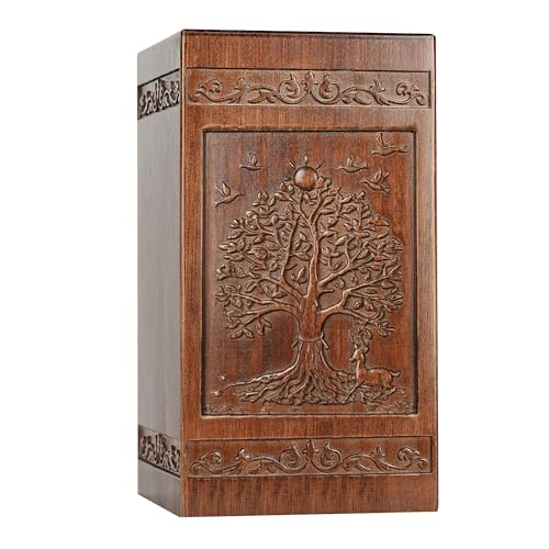 Wooden Urn for Ashes Adult Male Female, Cremation Urns for Human Ashes Adult Men Women, Decorative Burial Funeral Memorial Urn Box Holds 250 Cubic Inches, Tree of Life