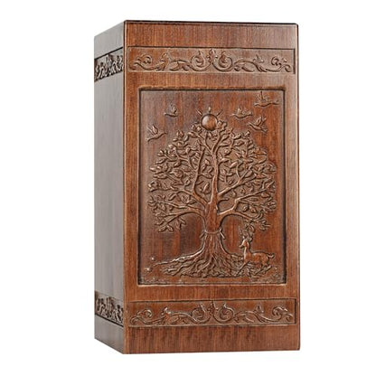 Wooden Urn for Ashes Adult Male Female, Cremation Urns for Human Ashes Adult Men Women, Decorative Burial Funeral Memorial Urn Box Holds 250 Cubic Inches, Tree of Life