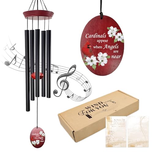 Windchime Cardinal Memorial Wind Chimes –Tuned Sympathy Wind Chime with “Cardinals Appear When Angels Are Near” Saying, Red Bird Wind Sail, Outdoor Garden Gift for Loss of Loved One, Mom, Grandma - color: Mom