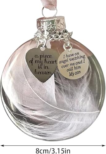Memorial Ornaments Christmas Clear Feather Ball – A Piece of My Heart is in Heaven, Sympathy Gift for Loss of Loved One (Son) - color: Son