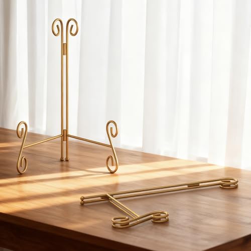Gold Plate Stand, 12 Inch Decorative Holder for Displaying Platters, Heavy-Duty Metal Easel Stand for Picture, Photo Frame, Books and Round Objects