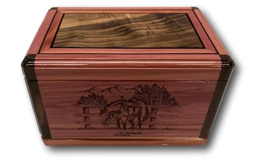 Adult Cremation Urn - Handcrafted Riderless Horse Red Cedar & Walnut Wood Memorial Box