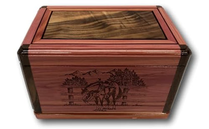 Adult Cremation Urn - Handcrafted Riderless Horse Red Cedar & Walnut Wood Memorial Box