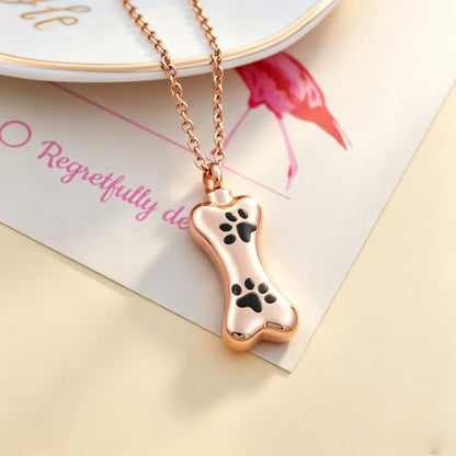 Custom Dog Bone Memorial Pendant Necklace with Paw Print, Stainless Steel Personalized Pet Cremation Jewelry Puppy Animal Urn Pendant Best Friends Friendship Pet Keepsake Gifts Dog Urn Necklace for Ashes for Dog Lovers - color: Rose Gold