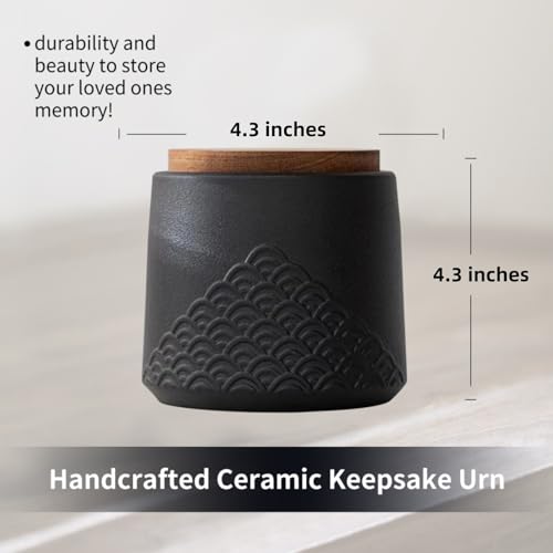 NSOnline Black Small Urn Ashes Keepsake Ceramic 4.3 in high 30 Cubic inches