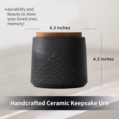 NSOnline Black Small Urn Ashes Keepsake Ceramic 4.3 in high 30 Cubic inches
