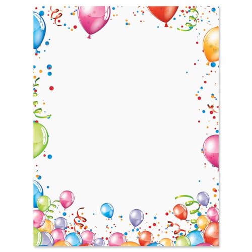 Current Birthday Celebration Letter Paper - Birthday Stationery Papers With Decorative Border Designs, Printable Holiday, Wedding, & Party Invitation Letterhead Sheets, Set of 25, 8 1/2" x 11" - color: Birthday Celebration