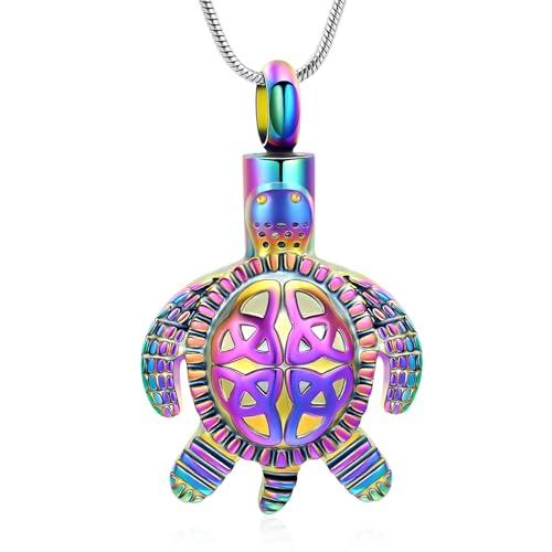 Sea Turtle Urn Necklace for Ashes Celtic Knot Cremation Jewelry for Women Men Stainless Steel Memorial Necklaces Ash Holder for Human Pets Keepsake Jewelry for Loved Ones with Fill Tool - color: Rainbow