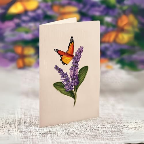 Freshcut Paper Pop Up Cards, Lavender & Butterflies, 12 Inch Life Sized Forever Flower Bouquet 3D Popup Greeting Card, Birthday & Thank You Card, Blank Notecard & Envelope (Pack of 2) - color: Lavender & Butterflies, size: 12 inches (Pack of 2)