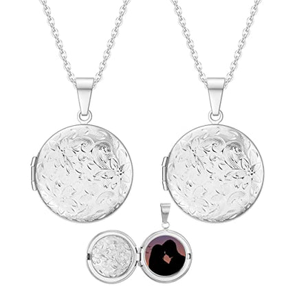 2 Pcs Locket Necklace that Holds Pictures Stainless Steel Locket Pendant Necklace Memory Photo Pendant Necklace for Women Girls - color: Round