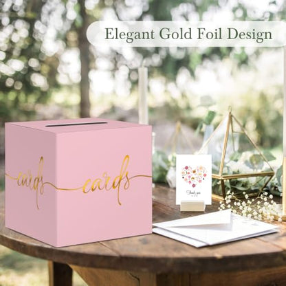 Light Pink Card Box with Gold Foil Design, Paperboard 8.7" Gift Card Holder for Wedding Graduation Birthday Party Reception Retirement Anniversary Bridal & Baby Shower - color: Light Pink Card Box with Gold Foil, size: 8.7×8.7×8.7Inch(1 Pack)