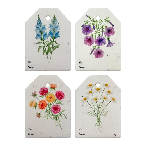 24Pcs Plantable Seed Paper Tags with Wildflower Seeds 4 Floral Designs 6 Each Thank You Tags for Birthdays, Weddings, Baby Shower, Bridal Shower, Teacher, Wrapping Tags, Party Favors - style: 24 Thank You Tags