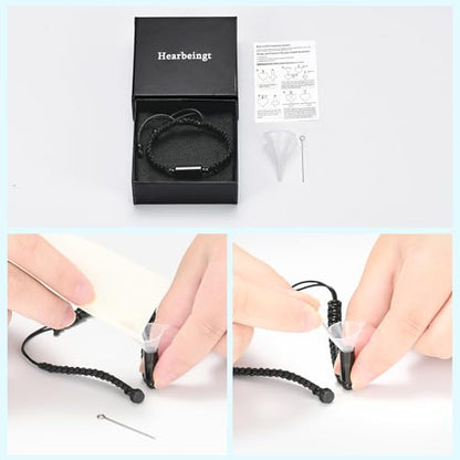 Hearbeingt Cylinder Cremation Bracelet for Ashes Adjustable Rope Urn Bangle - color: A-Black Always In My Heart