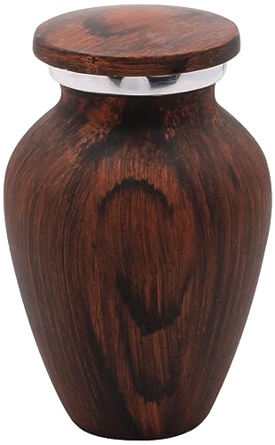 Walnut Finish Keepsake Urns – 4‑Pack Keepsake Urns for Ashes | Metal with Wood‑Grain Finish, Felted Bottom, Mini Memorial Urns Set - color: Walnut