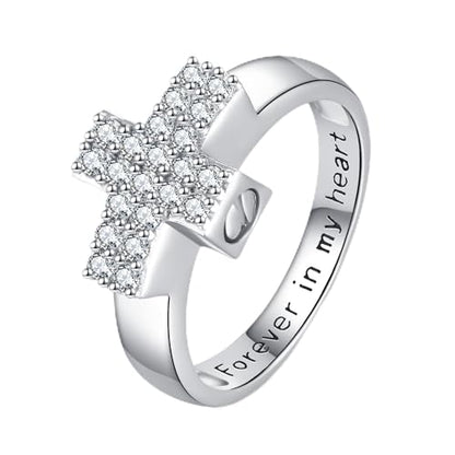 Urn Ring for Ashes Sterling Silver Urn Ring Keepsake Memorial Jewelry Gifts for Women - color: cross