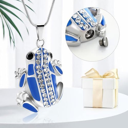 Cremation Jewelry Frog Shape Urn Necklace Ashes Keepsake Holder Memorial Urn Necklace Sweater Necklace - color: Blue