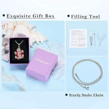 Frog Urn Necklace for Ashes Animals Cremation Jewelry Stainlee Steel Memorial Necklaces Keepsake Jewelry Ashe Holder Pendant for Human Ashes with Filling Kits - color: Red