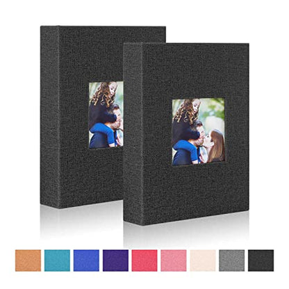 Ywlake Photo Album 4x6 100 Pockets 2 Packs, Small Mini Capacity Linen Photo Album Bulk Sets, Each Pack Holds 100 Top Loader Vertical Only Picture for Kids Boy Girls Black - color: Black, size: 100 Pockets/2PK