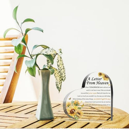 Sympathy Gifts - A Letter from Heaven- Memorial Gift for Loss of Mother Father Husband Son, Acrylic Heart Keepsake,Remembrance Sympathy Gifts （Sunflower） - style: Sunflower 5 X 5 IN