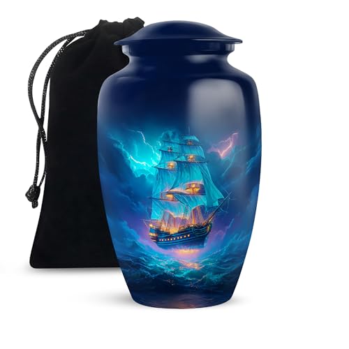 Sailing Ship Cremation Urn for Men - color: Ship Blue Urn-5, size: 10 Inch