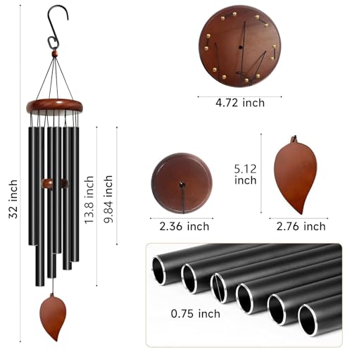 Wind Chimes for Outside - 32in Black Outdoor Tuned Windchimes with Soothing Melody, Perfect for Garden, Patio or Door Chimes When Door Opens, Creates an Enjoyable Atmosphere, Ideal Gift for Family