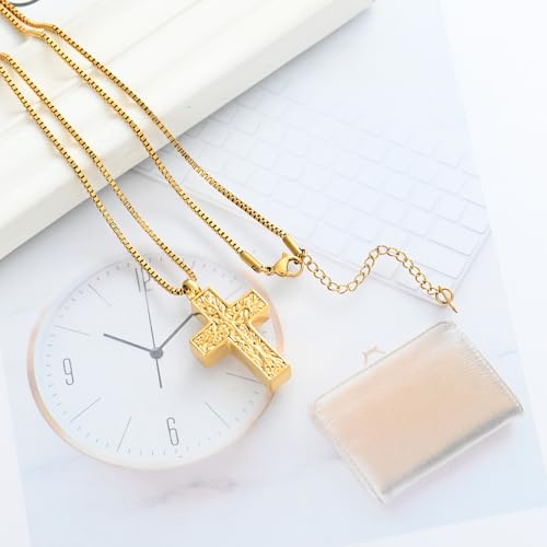 XSMZB Cross Urn Necklace for Ashes for Women Men Tree of Life Cross Cremation Jewelry Keepsake Pendant for Ashes of Loved One - color: Gold