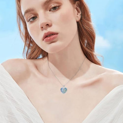 Tree of Life Urn Necklace for Ashes, S925 Sterling Silver Hummingbird/Cross/Love Heart Pendant Cremation Jewelry with Funnel Filler Memorial Keepsake Gifts for Women Men - color: Heart Abalone Shell Urn Necklace