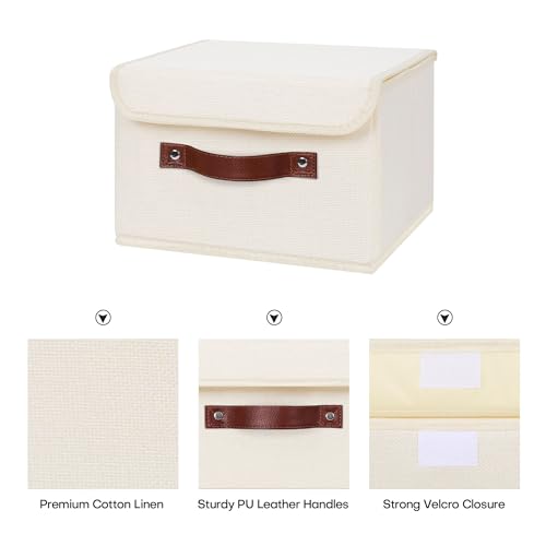 ANMINY Fabric Storage Box Bins with Lids, Beige, 10"x8"x7", 2 Pack - color: Beige, size: Small (Pack of 2)