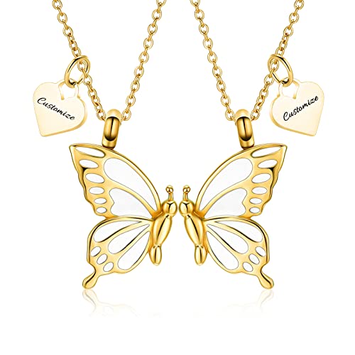 constantlife 2 Pack Butterfly Urn Necklaces for Ashes for Women Girls Stainless Steel Pendants Cremation Keepsake Jewelry Mother Daughter Sister Friendship Memorial Gifts - color: Customize-B