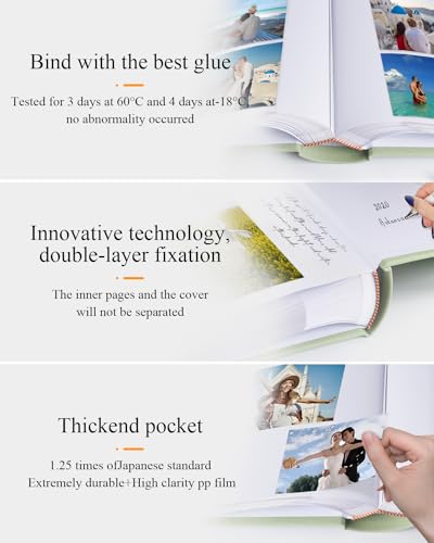 1DOT2 Photo Album for 4x6 Pictures with Writing Space, Sage Green | Holds 402 Photos,Linen Cover with Front Window, Acid-free Inner Pages, Ideal for Marriage Children Travel Family - color: Sage Green