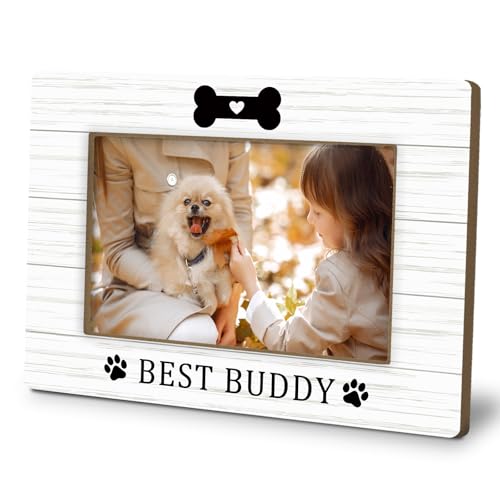 Best Buddy Picture Frame 4x6, Dog Themed Photo Frame Gifts for Best Friends Women Dog Lovers Owner, Paw Buddy Picture Photo Frames for Desk Home Office Decor - color: buddy