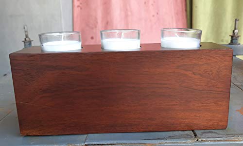 Personalized Memorial Sympathy Votive Funeral Candle Holder Cherry Wood Keepsake Gift Ideas for Loved One (10" Long Three Candle Holder) - size: 10" Long Three Candle Holder