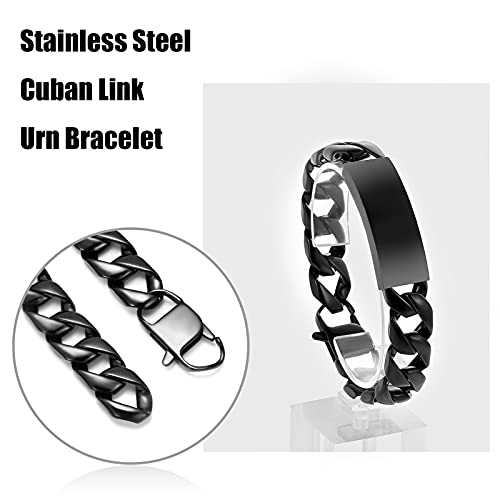 constantlife Cremation Bracelet for Ashes for Men - Stainless Steel Cuban Link Urn Bracelet Keepsake Ash Holder Cremation Memorial Jewelry - color: Black