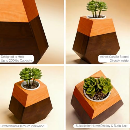 Americurn Plant Cremation Urns for Human Ashes Adult Male & Female Includes 1 Large Urn & 1 Silver & 1 Black Cross Necklace- Wooden Urns for Human Ashes - color: Single Large Urn