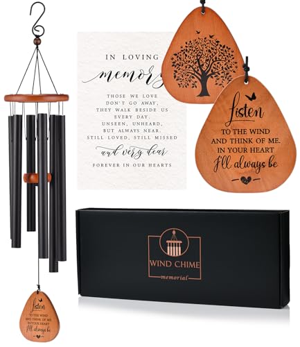 AMBOBE Memorial Wind Chimes for Loss of Loved One, Sympathy Wind Chime Gift | Bereavement Gifts, Beautiful Outdoor Garden Decor with Soothing Melodic Tones - size: Black - Tree of Life