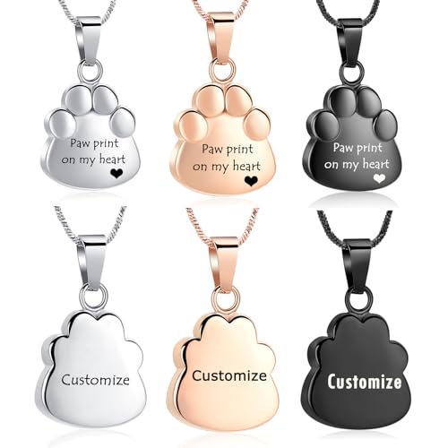 Yinplsmemory Paw Print Urn Necklace for Ashes Dog Cat Pet Paw Print Keepsake Memorial Ashes Pendant Necklace for Men Women - color: Customize