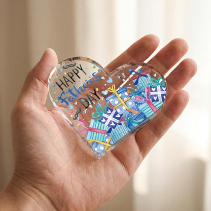 Smile Heart-Shaped Acrylic Tabletop Decor Happy Father's Day Box Design Desktop Plaque Indoor Home & Office Decor for Dad - style: Father's Day