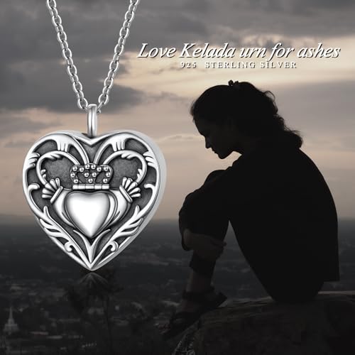 925 Sterling Silver Urn Necklaces for Women Claddagh/Angel Wings/Guitar/Butterfly/Tree of Life Ashes Memorial for Loss Keepsake Jewelry Present Easter Day of the Dead - style: Irish Claddagh