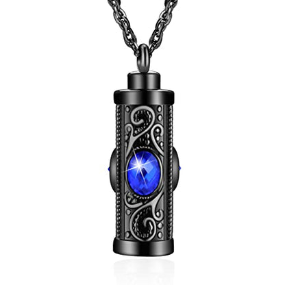 XIUDA Crystal Cremation Urn Necklace for Ashes Keepsake Stainless Steel Memorial Pendant with Flower - color: Bule
