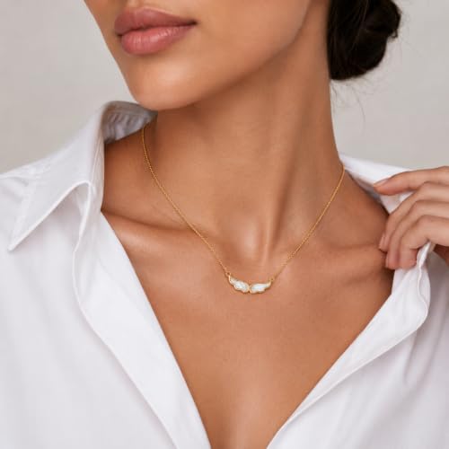 Angel Wings Pearl Necklace for Women - color: Gold