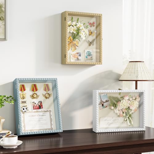 SZQINJI Shadow Box Frame 11x14 Deep Diamond Shape Display Cases Wood White - color: White, size: 11x14