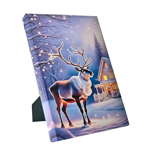 DEMAGNNIE Lighted Canvas Art 6H Timer 8x6 Reindeer Tabletop Wall Dual Use - color: Reindeer S, size: 8"L x 6"W