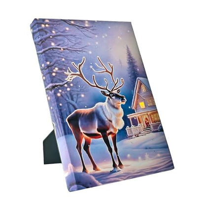 DEMAGNNIE Lighted Canvas Art 6H Timer 8x6 Reindeer Tabletop Wall Dual Use - color: Reindeer S, size: 8"L x 6"W