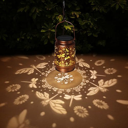 2 Pack Dragonfly Solar Lanterns Outdoor Waterproof Rose Garden Decor Gifts for Women Mom Grandma Hanging Solar Lights Metal Lantern Decoration Outside for Yard,Patio,Backyard,Porch - style: F. 2 Pack Dragonfly Lantern