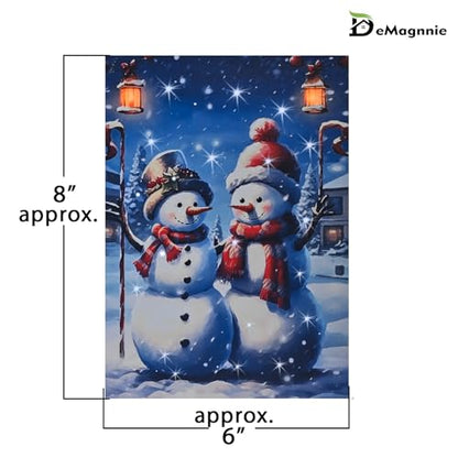 DEMAGNNIE Lighted Canvas Art 6H Timer 8x6 Snowmen Tabletop Wall Dual Use - color: Snowy Friends, size: 8"L x 6"W