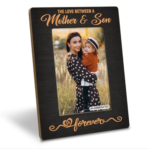Mother Gift from Son, The Love Between A Mother & Son is Forever Photo Frame, Holds 4 x 6 Inch Photos, Farmhouse Wooden Picture Frames Gifts, Mother's Day Gifts C1 - color: BlackC