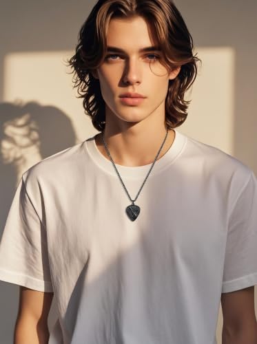 Guitar Pick Necklace Music Soundwave Guitar Pick Pendant with Music Note Jewelry Musicians Gifts - color: 2-Black